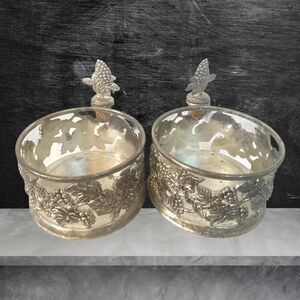 2 Vintage Ornate Metal Wine Champagne Bottle Holders Coasters W/ Wine Stoppers